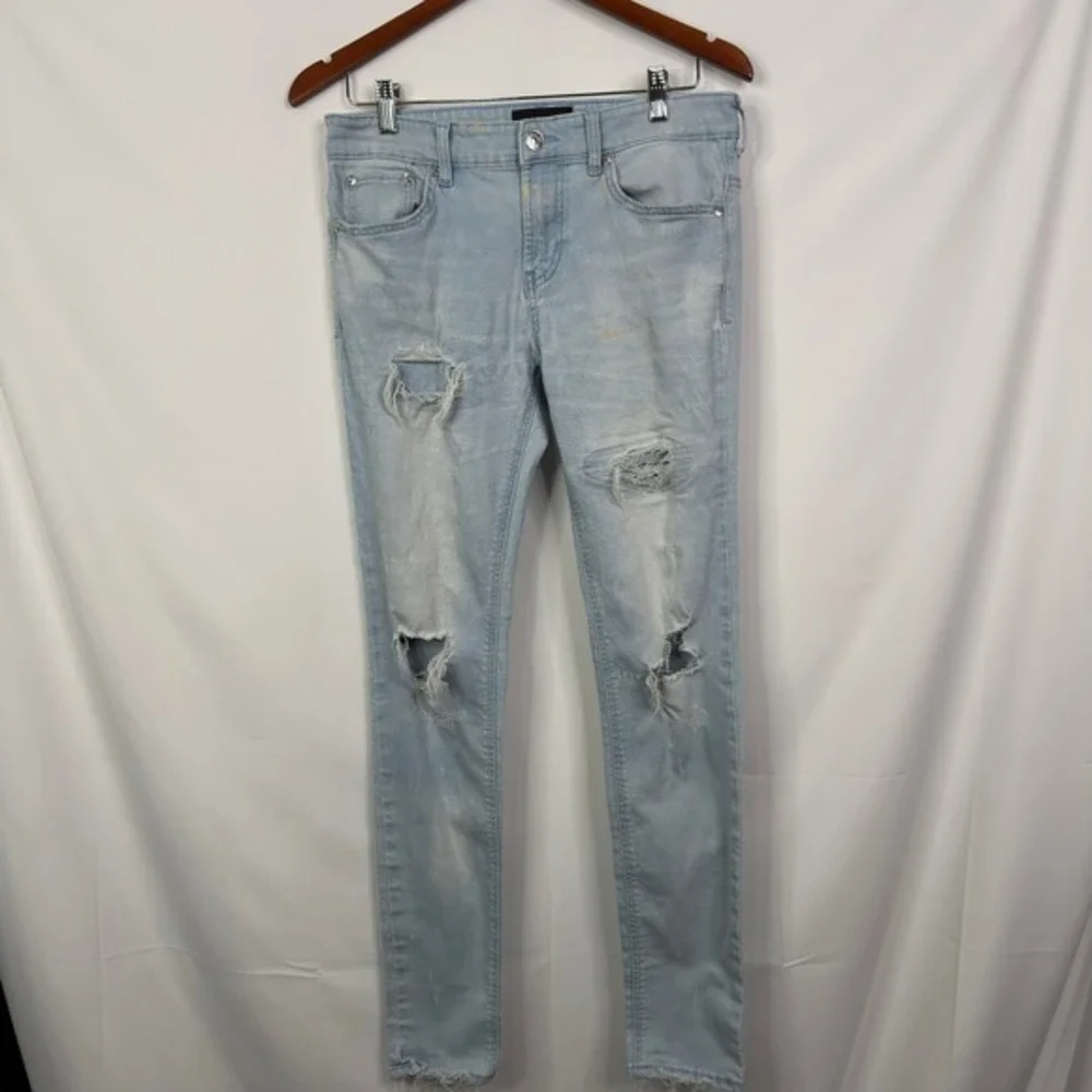 Pacsun Mens‎ Stacked Skinny Light Wash Ripped Jeans Size 28x30 Active Stretch